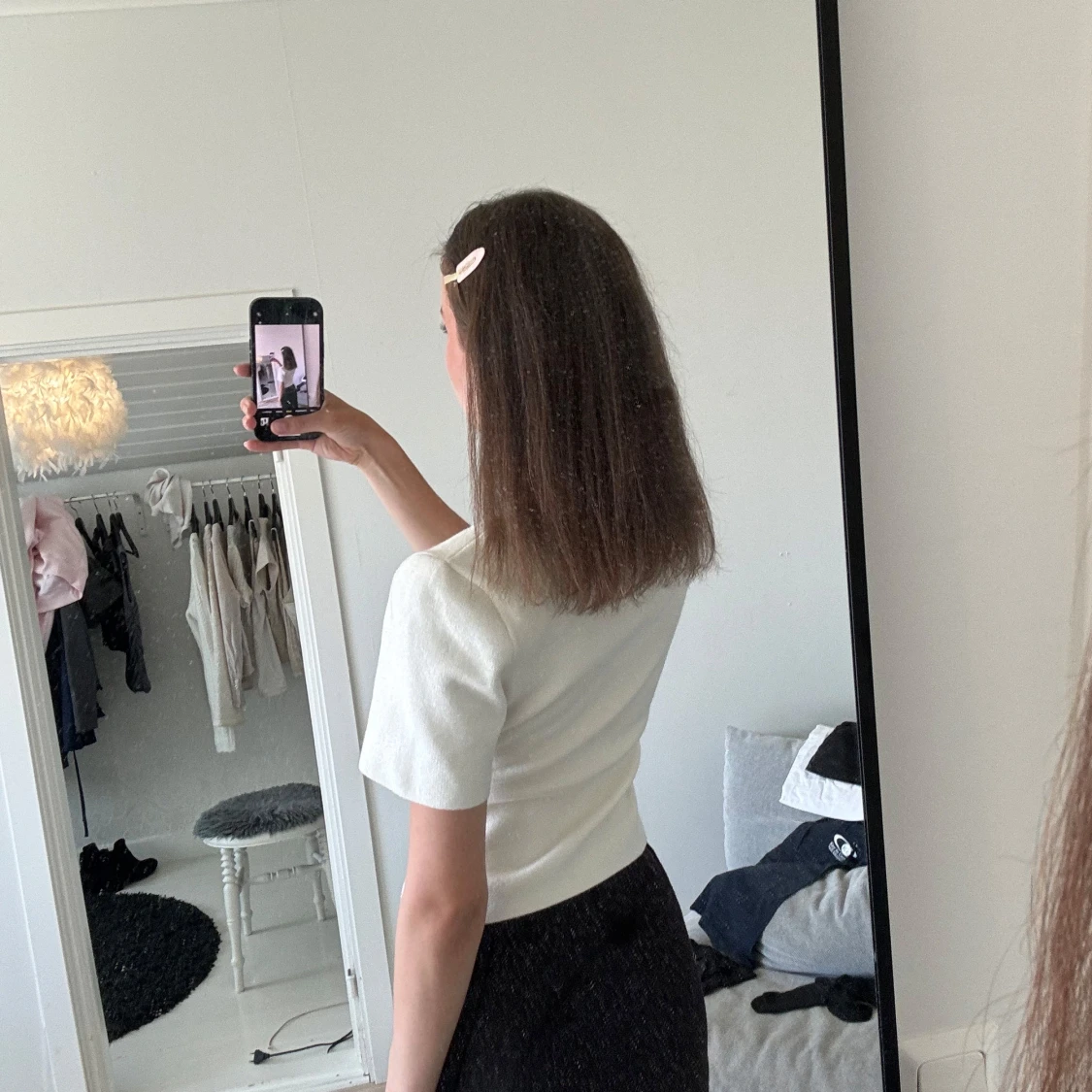 Vit kortärmad blus med knappar - 2