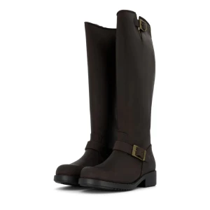 Mörkbruna höga skinnstövlar med spänne - Snygga mörkbruna Johnny bulls stövlar i skinn med dekorativa spännen i mässing och dragkedja baktill. Modellen har en låg klack och rund tå, perfekt för dig som vill ha en klassisk och stilren look. Skriv gärna för bilder eller frågor💕