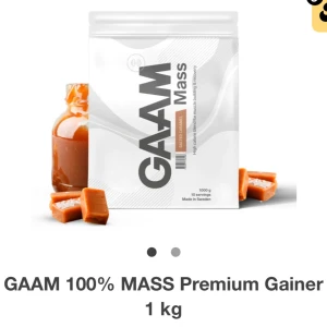 GAAM 100% MASS Premium Gainer 1 kg - GAAM 100% MASS Premium Gainer är ett kosttillskott för dig som vill öka i muskelmassa. Smaken är Salted Caramel och förpackningen innehåller 1 kg pulver. Endast öppnad o testat 30g (1skopa)