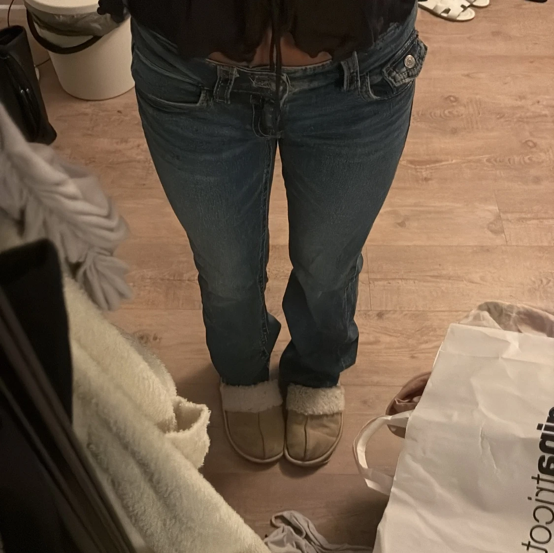 Blå lågmidjade bootcut jeans - 4
