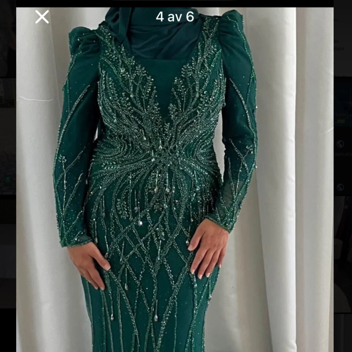 Grön lång glittrig balklänning