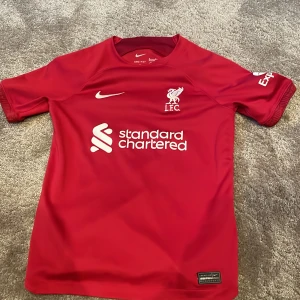 Liverpool FC röd Nike matchtröja M - Liverpool FCs officiella matchtröja från Nike i rött med klubbmärke och sponsortryck på bröstet. Tillverkad i Dri-FIT-material som andas och håller dig sval. Klassisk passform med rund hals och korta ärmar. Perfekt för dig som vill visa ditt stöd för LFC.