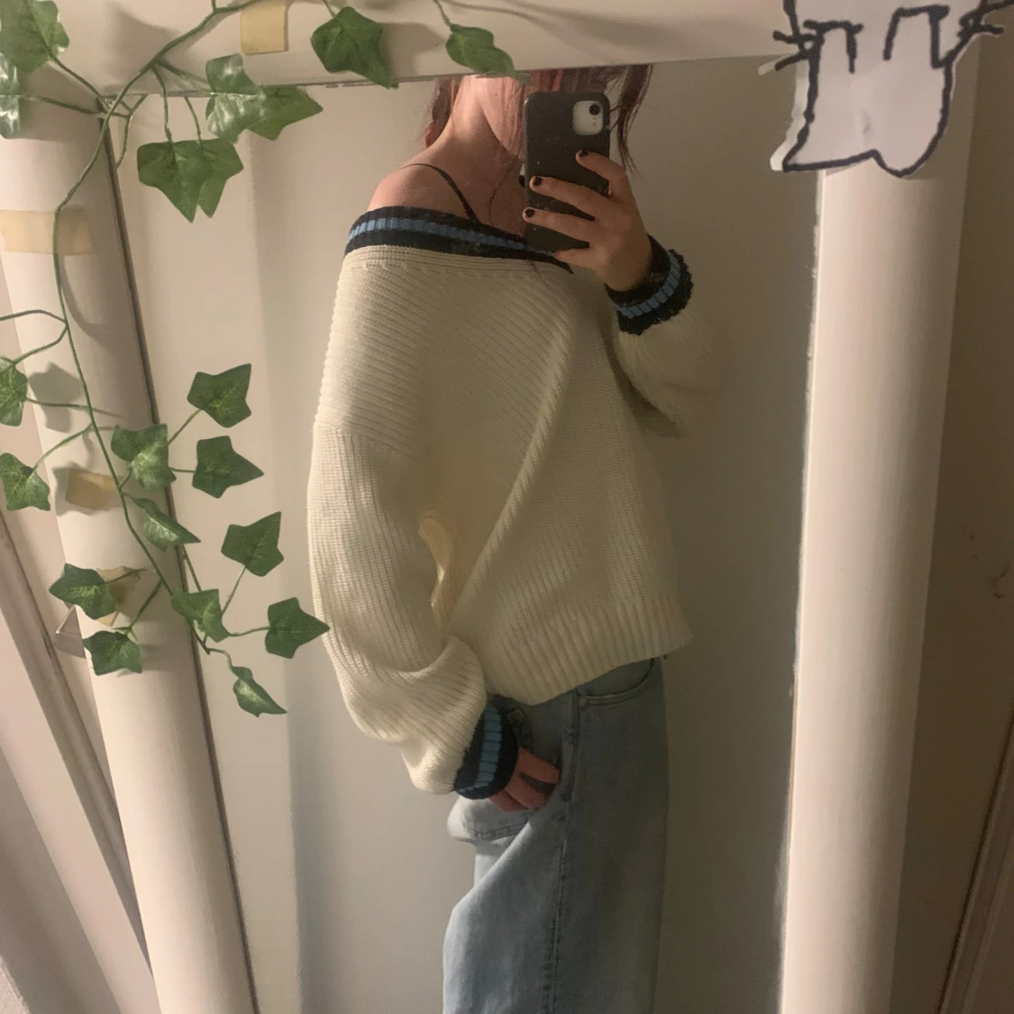 Vit stickad offshoulder tröja y2k baggy opium - 1