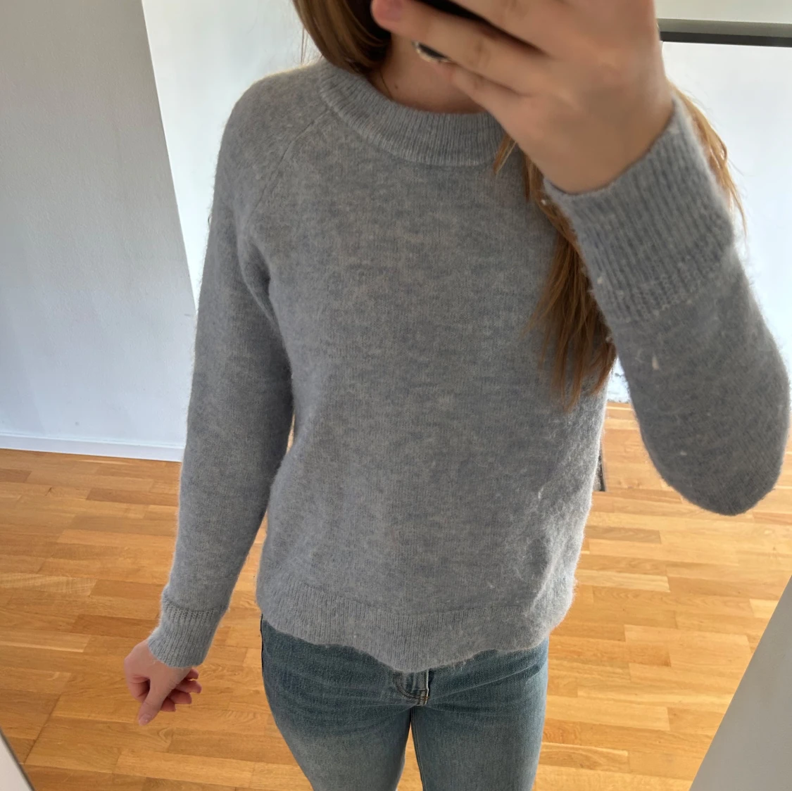 Ljusblå stickad tröja i ullmix - 3