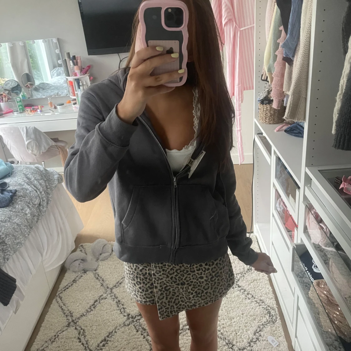 Grå zip hoodie med luva - 2