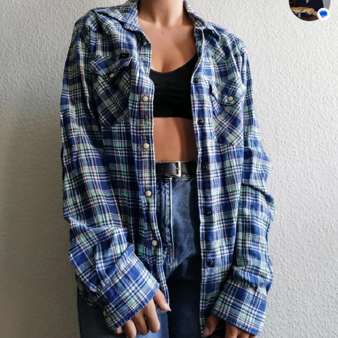Blå rutig overshirt i bomull