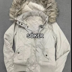 SÖKER Vit vinterjacka med fuskpäls - Jag söker en Snygg vit vinterjacka med stor huva kantad av fuskpäls och mysigt foder. Om du har en i xs-S skriv gärna!! Har letat så länge! Behöver en till hösten!
