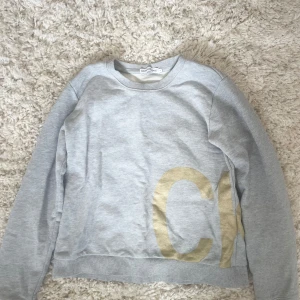 Grå sweatshirt från Calvin Klein Jeans - Snygg ljusgrå sweatshirt från Calvin Klein Jeans med guldig logga och tryck på både fram- och baksidan. Tröjan har rund hals, långa ärmar och är gjord i mjuk bomullsmix. 