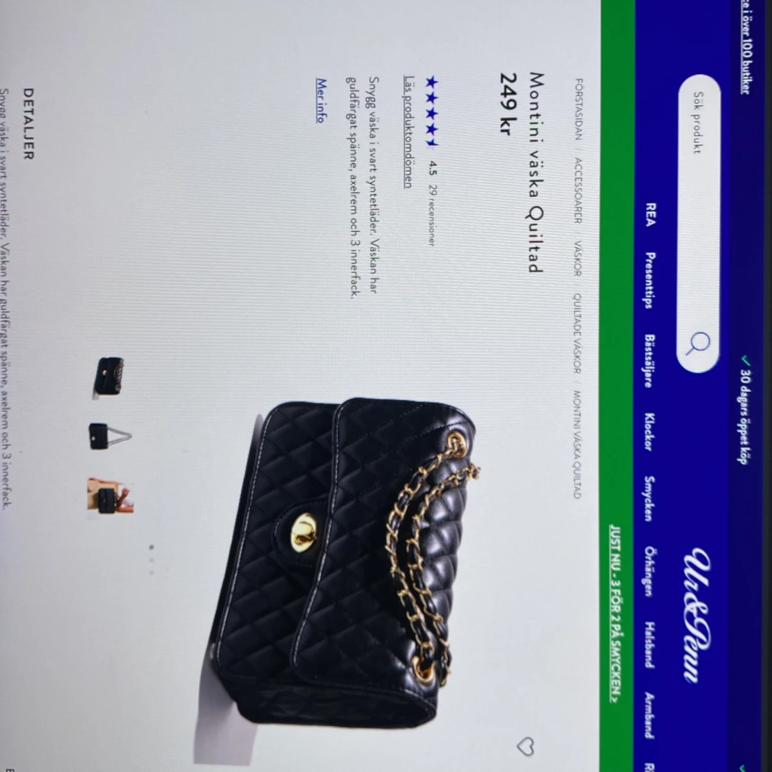 Svart quiltad axelväska från Montini - 3