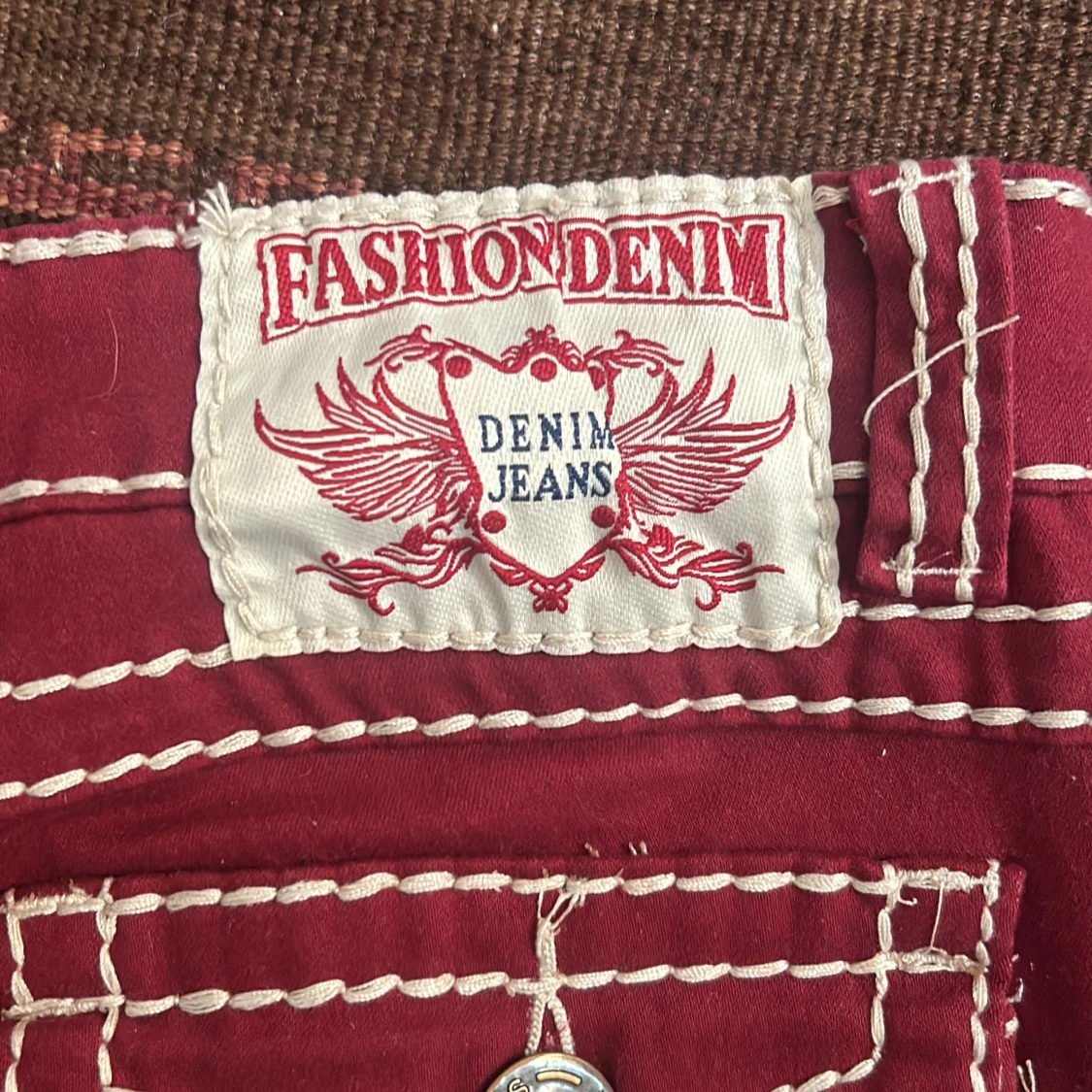 Röda Fashion Denim jeans med kontrastsömmar - 2