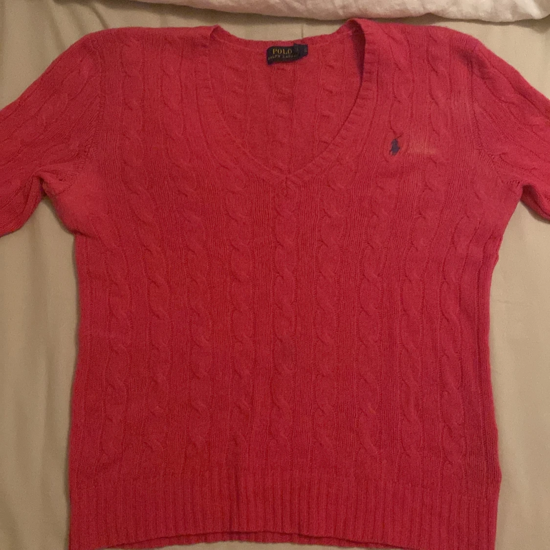 Rosa kabelstickad tröja från Ralph Lauren