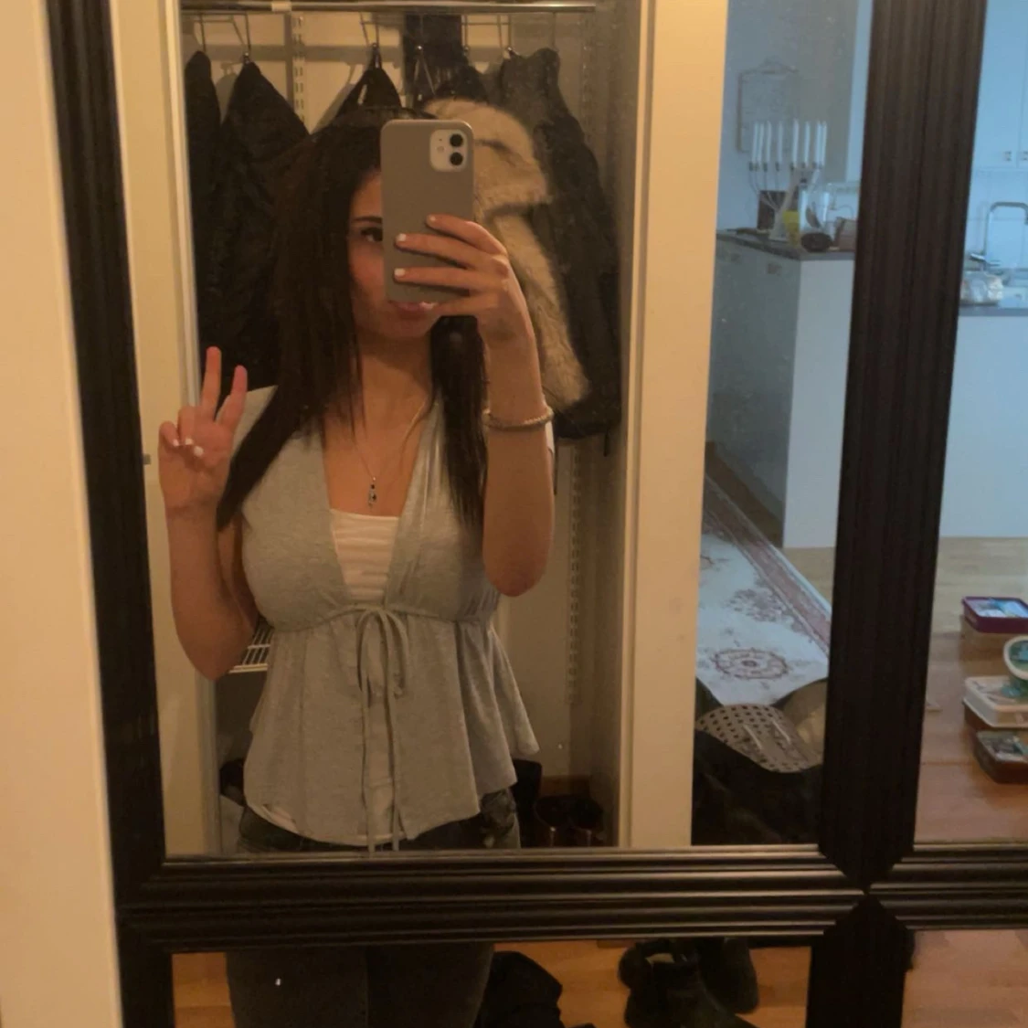 Grå omlottopp med knytband - 1