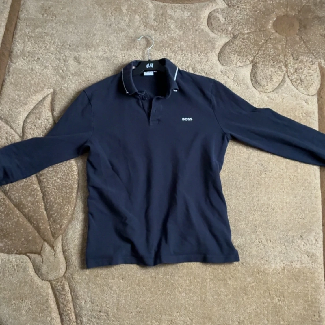 Mörkblå långärmad pikétröja BOSS