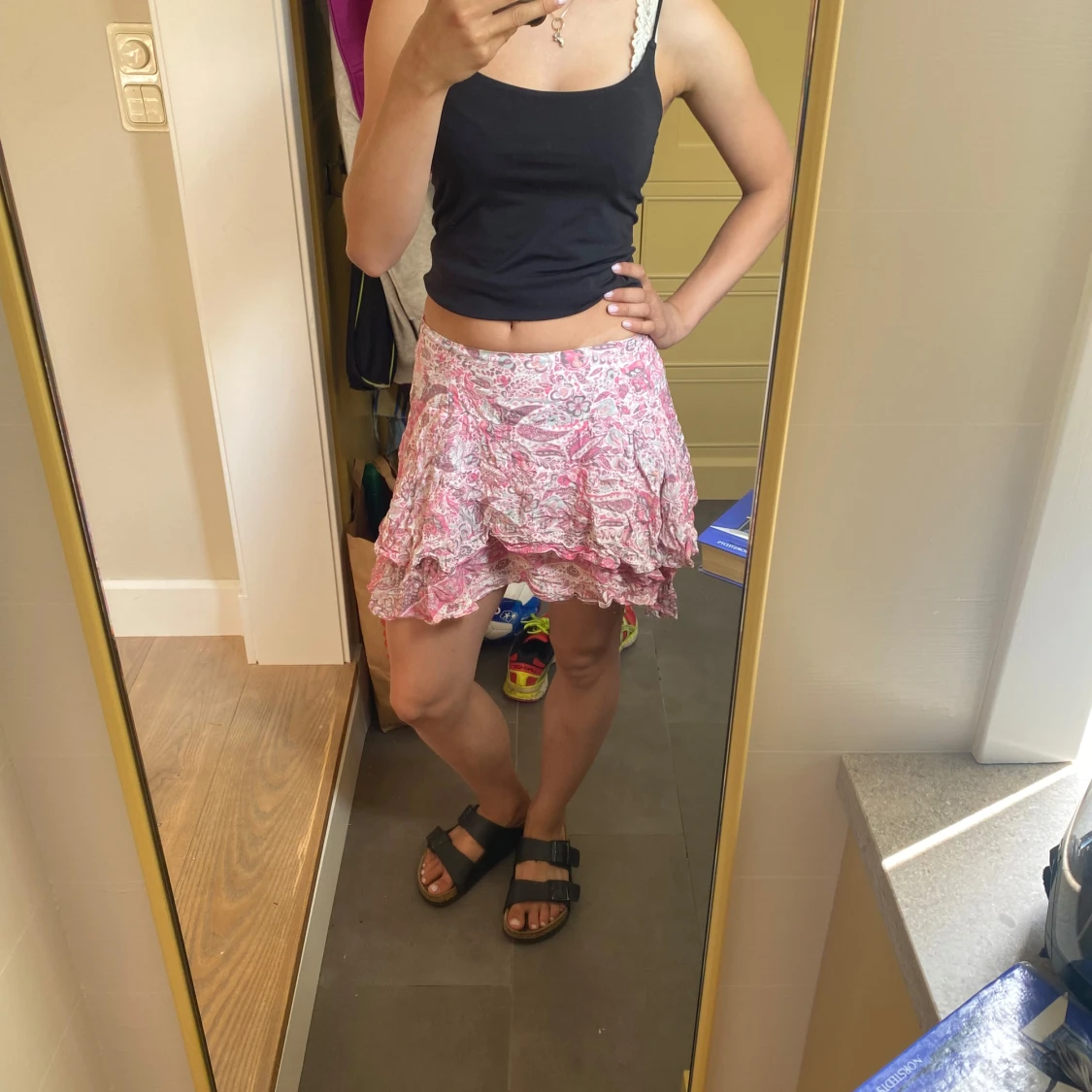 Rosa mönstrad volangkjol - 1