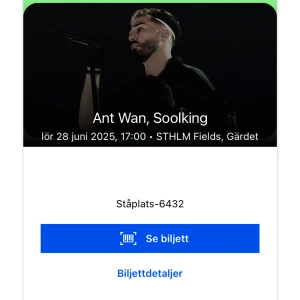 Ant Wan, Soolking -  en biljett till en konsert med Ant Wan och Soolking på STHLM Fields, Gärdet, den 28 juni 2025. Perfekt för dig som älskar musik och vill uppleva en grym liveupplevelse tillsammans med vänner! Pris kan diskuteras, längsta priser är 400
