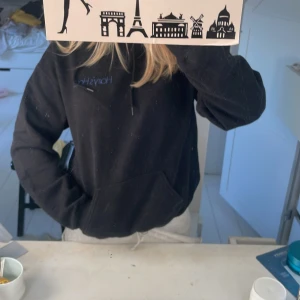 Harry's House hoodie från Harry Styles merch - Svart hoodie från Harry Styles med blått 'Harry's House'-tryck framtill och stor färgglad grafisk print på ryggen. Tröjan har huva med snörning och känguruficka. Materialet är en mix av bomull och polyester, perfekt för dig som vill ha en snygg och bekväm merch.