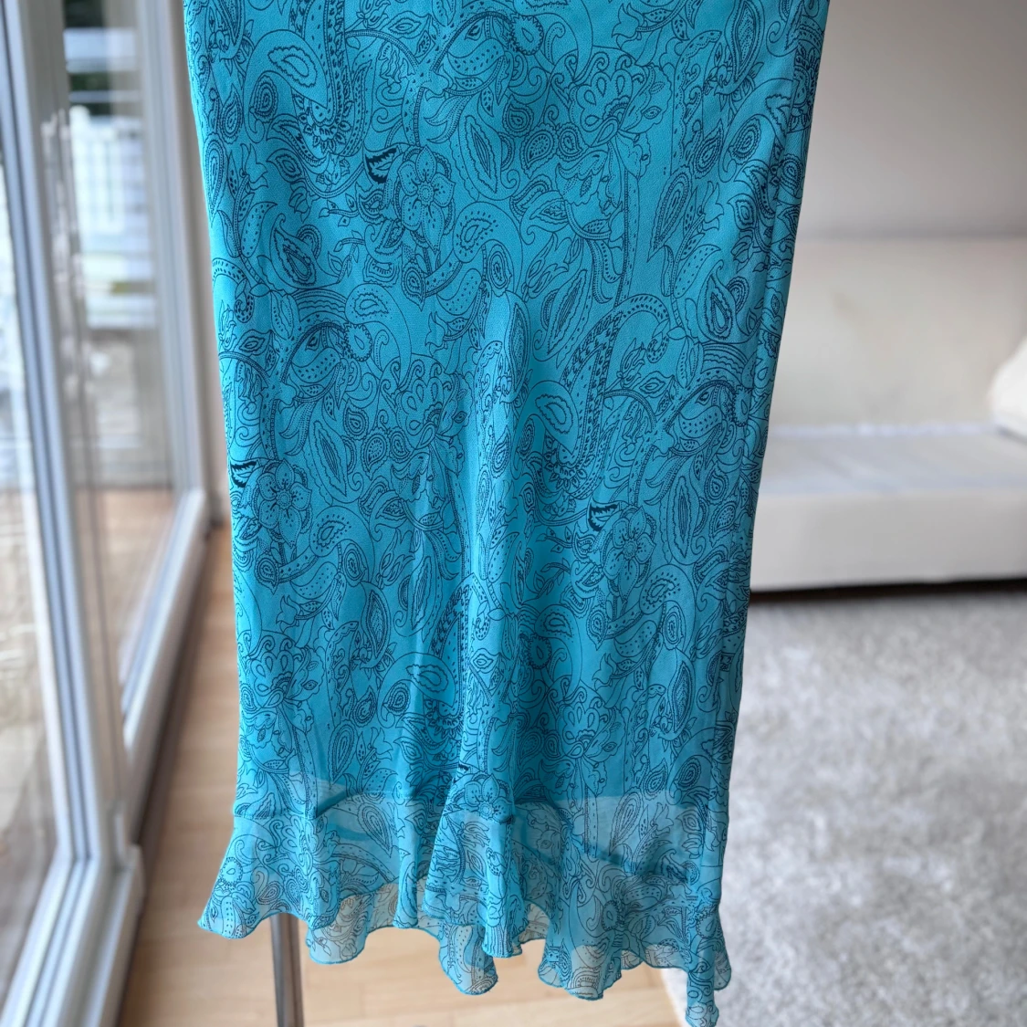 Turkos/blå mönstrad set kjol och blus  - 4