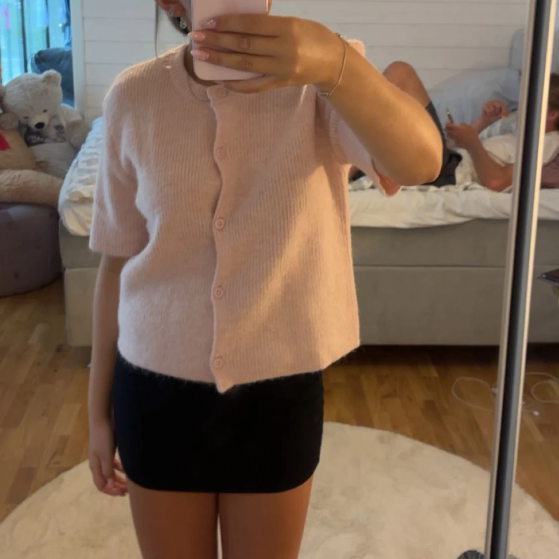 Ljusrosa stickad kofta, aldrig använd  - 2