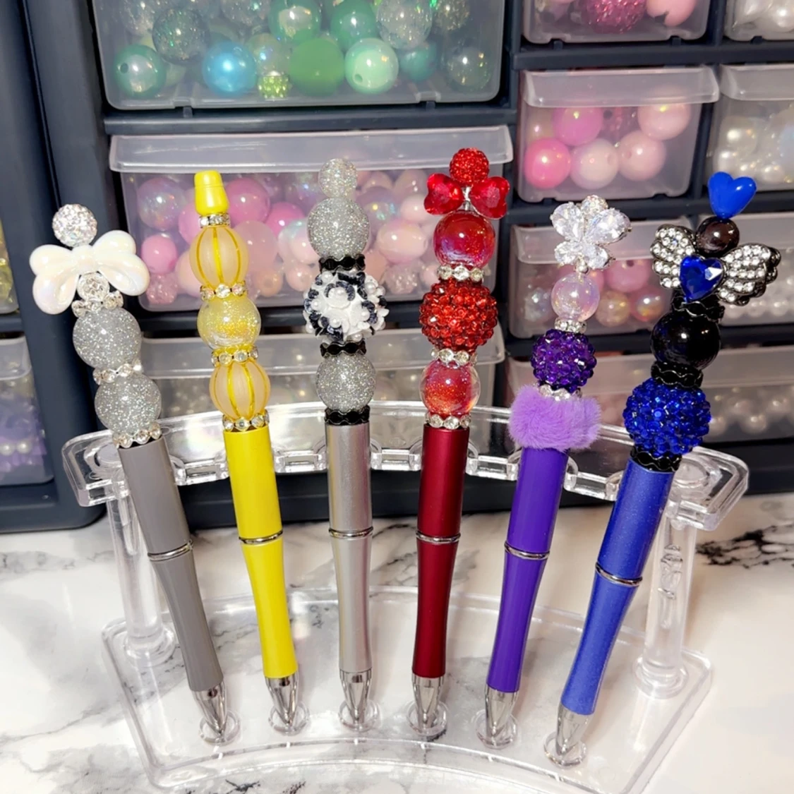 Dekorativa fancy pennor  med pärlor och figurer - 3