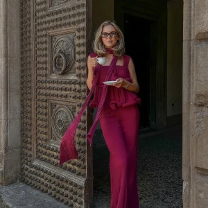 Vinröda vida byxor med ribbad struktur - Säljer byxorna från Lojsans Wallin kollektion. Helt nya, oanvända med prislappen kvar!! 