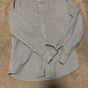 Randig skjorta från bläck - Snygg skjorta med smala blå och vita ränder och klassisk krage. Skjortan har långa ärmar och knäppning framtill. Perfekt för en stilren look och passar till många tillfällen.