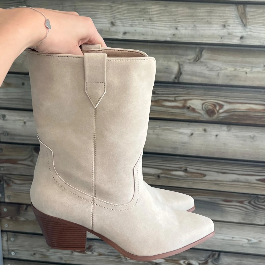 Rosatvättade/beiga cowboy boots med klack - 3