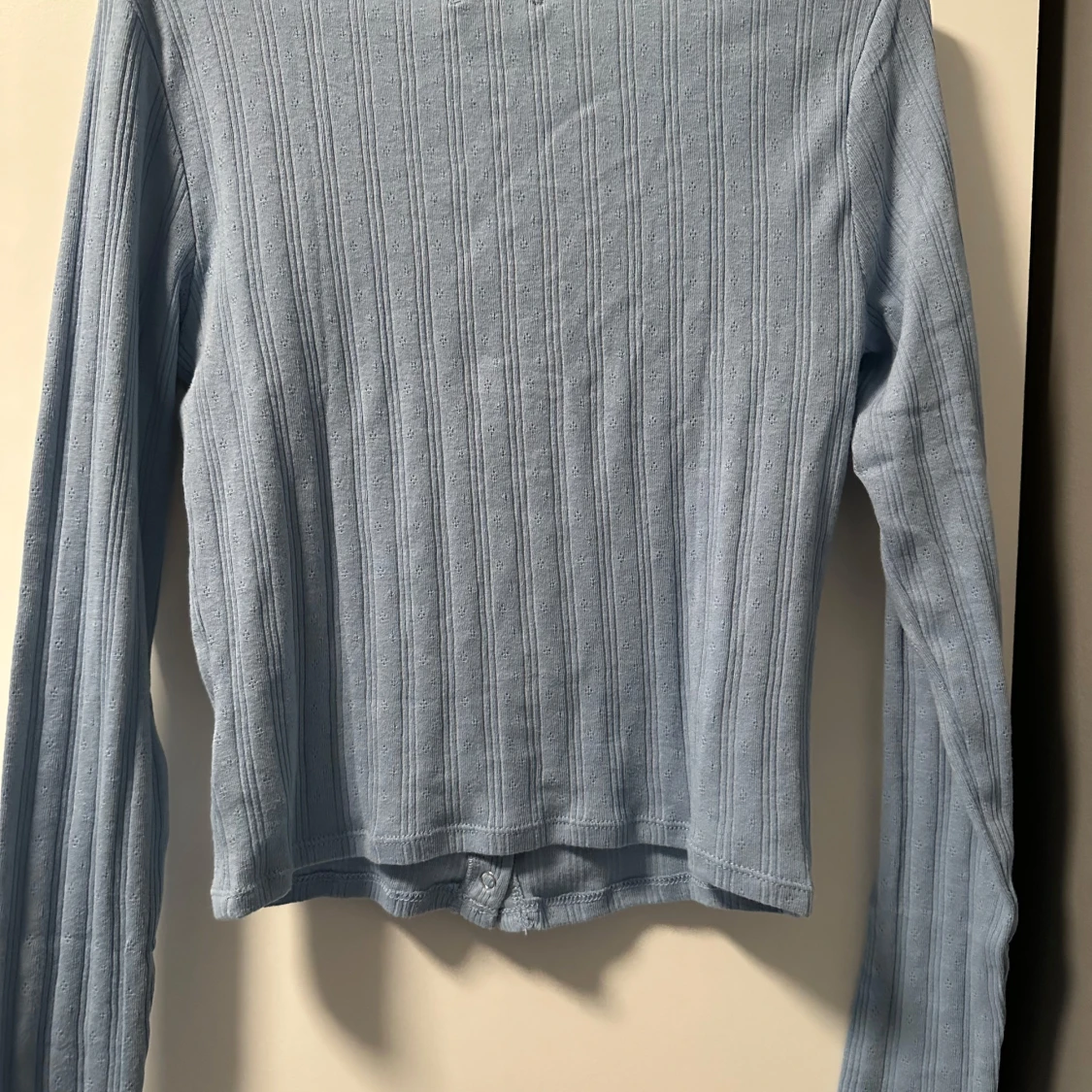 Ljusblå ribbad kofta  - 1