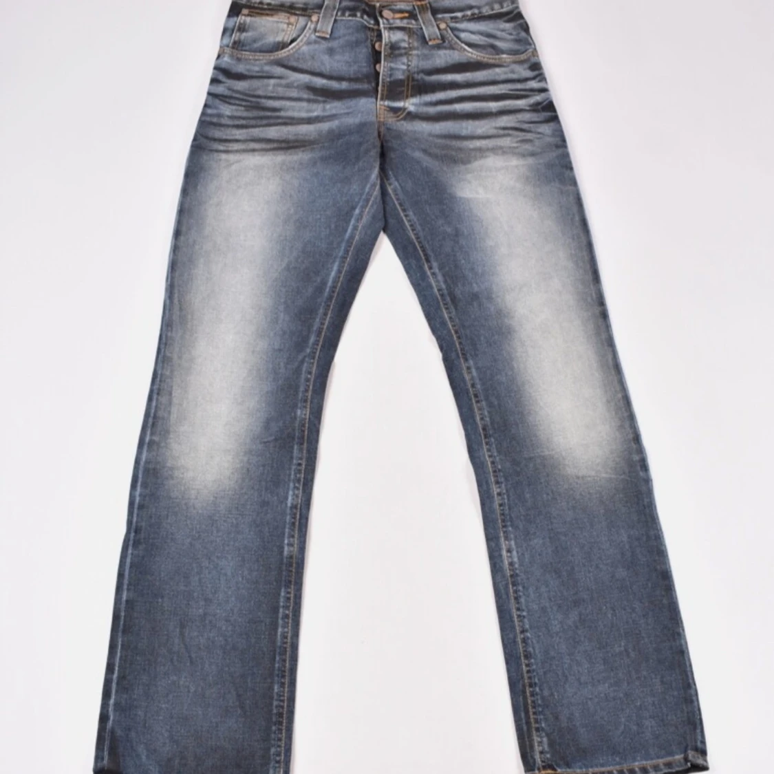 Blå slim raka jeansbyxor med knappar - 1