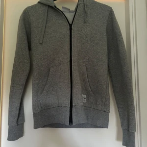 Grå hoodie från Frank Dandy - Säljer en enkel och stilren grå hoodie från Frank Dandy i storlek XS. Tröjan har dragkedja framtill, två fickor och huva. Perfekt för en avslappnad look och passar året runt.