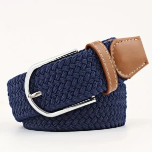 Blått flätat bälte med bruna detaljer - Snyggt blått flätat bälte med silverfärgat spänne och bruna läderdetaljer. Perfekt för att ge en stilren touch till din outfit.