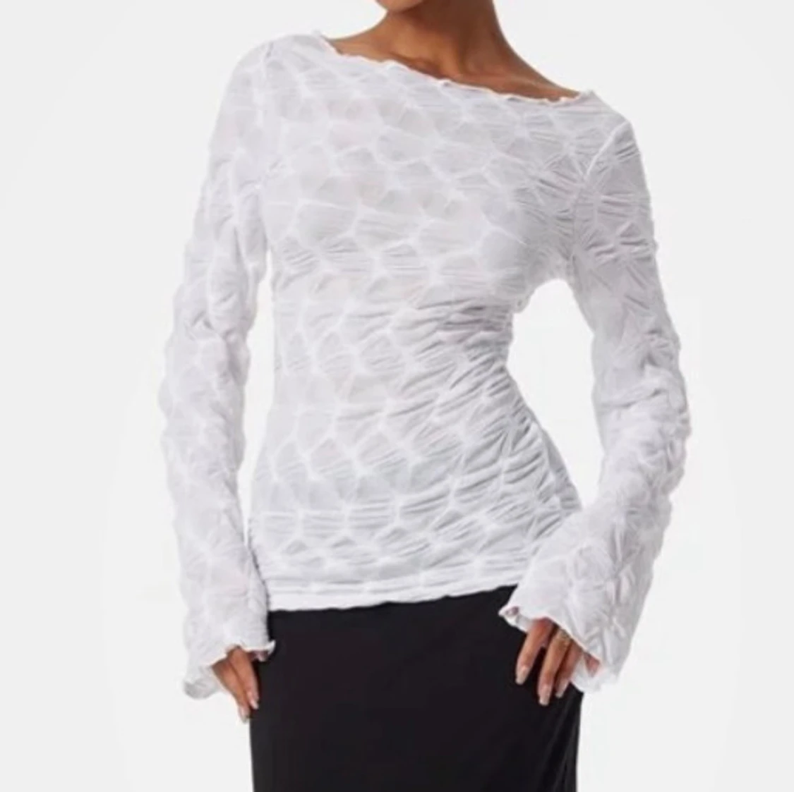 Vit långärmad topp med textur - 1