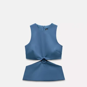 Blå ärmlös topp med ringdetalj i midjan - Så fin Zara topp, andvänd en gång
