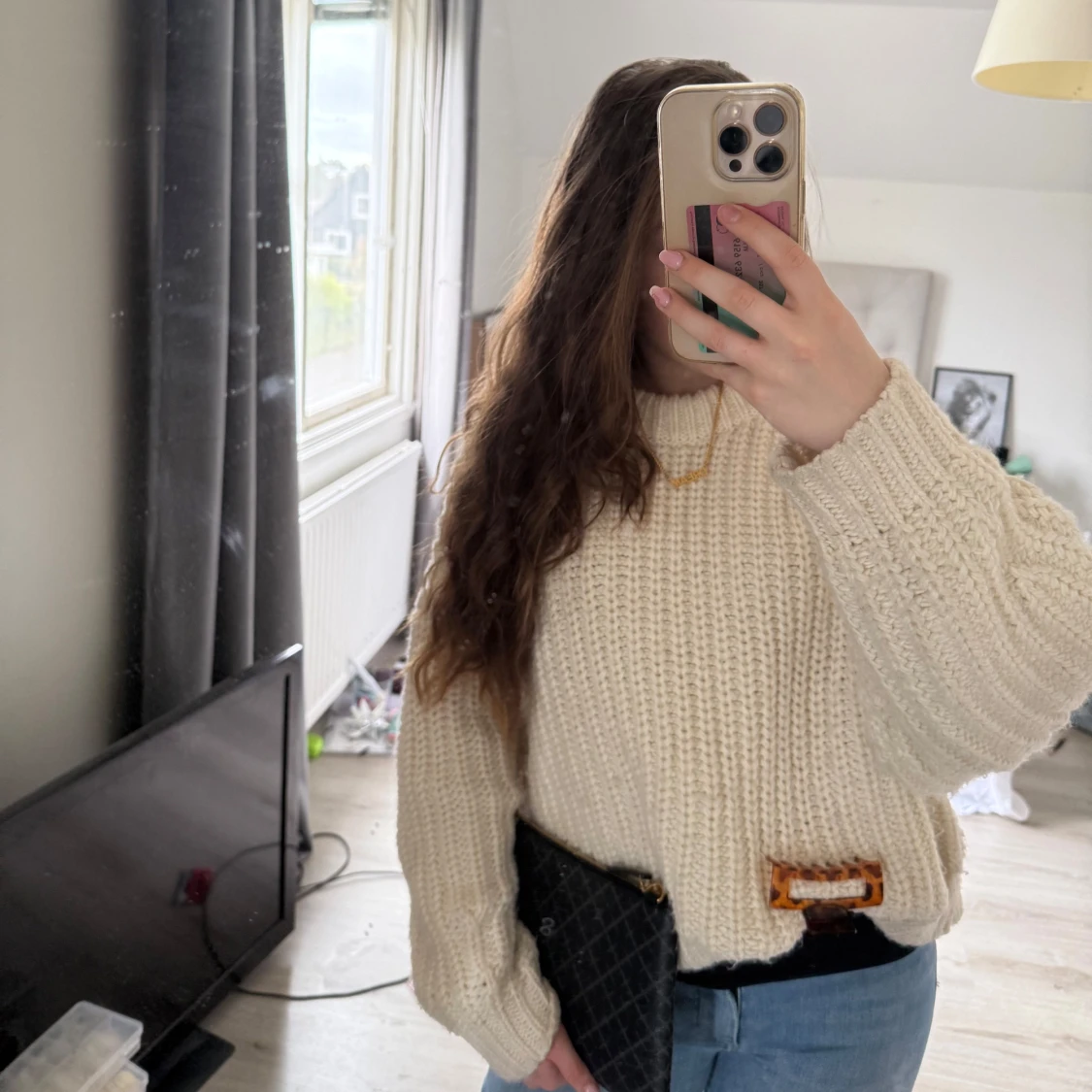 Beige stickad oversized tröja - 2