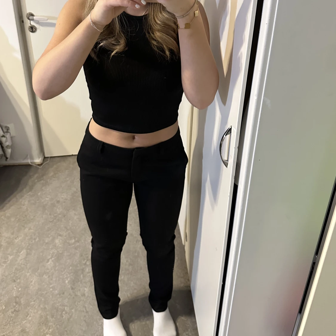 Svarta Låg midjade kostymbyxor