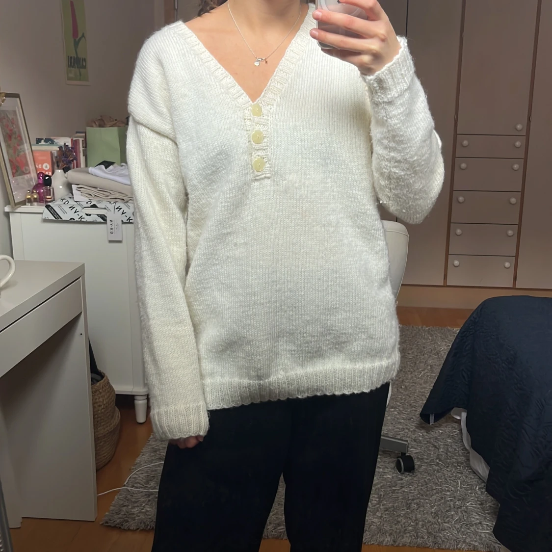 Vit stickad tröja  - 91