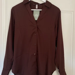 Brun satintopp - Brun satinskjorta med v-ringning från H&M. Aldrig använd endast provad.  Köparen står för frakten 