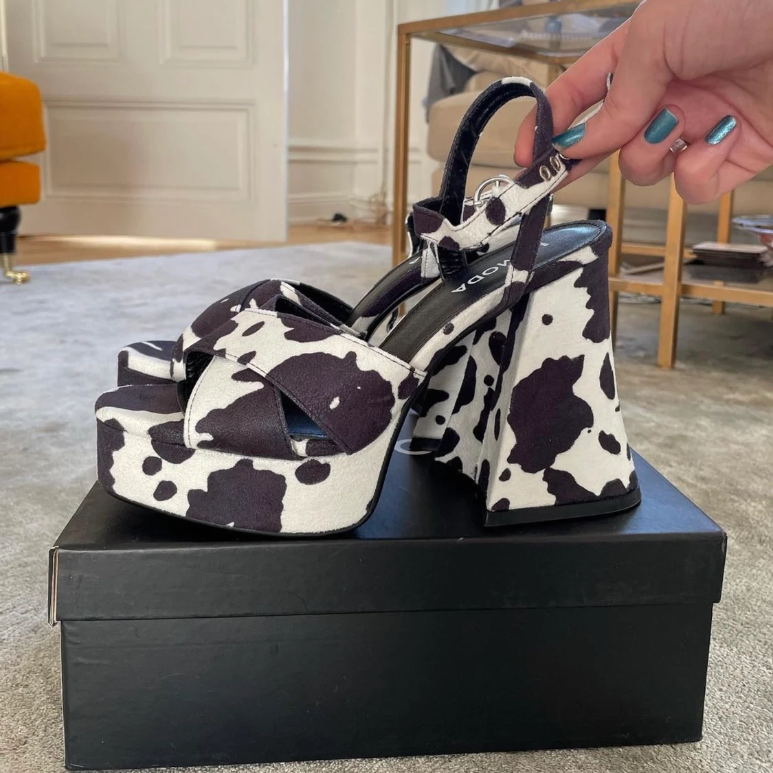 Cow print heels