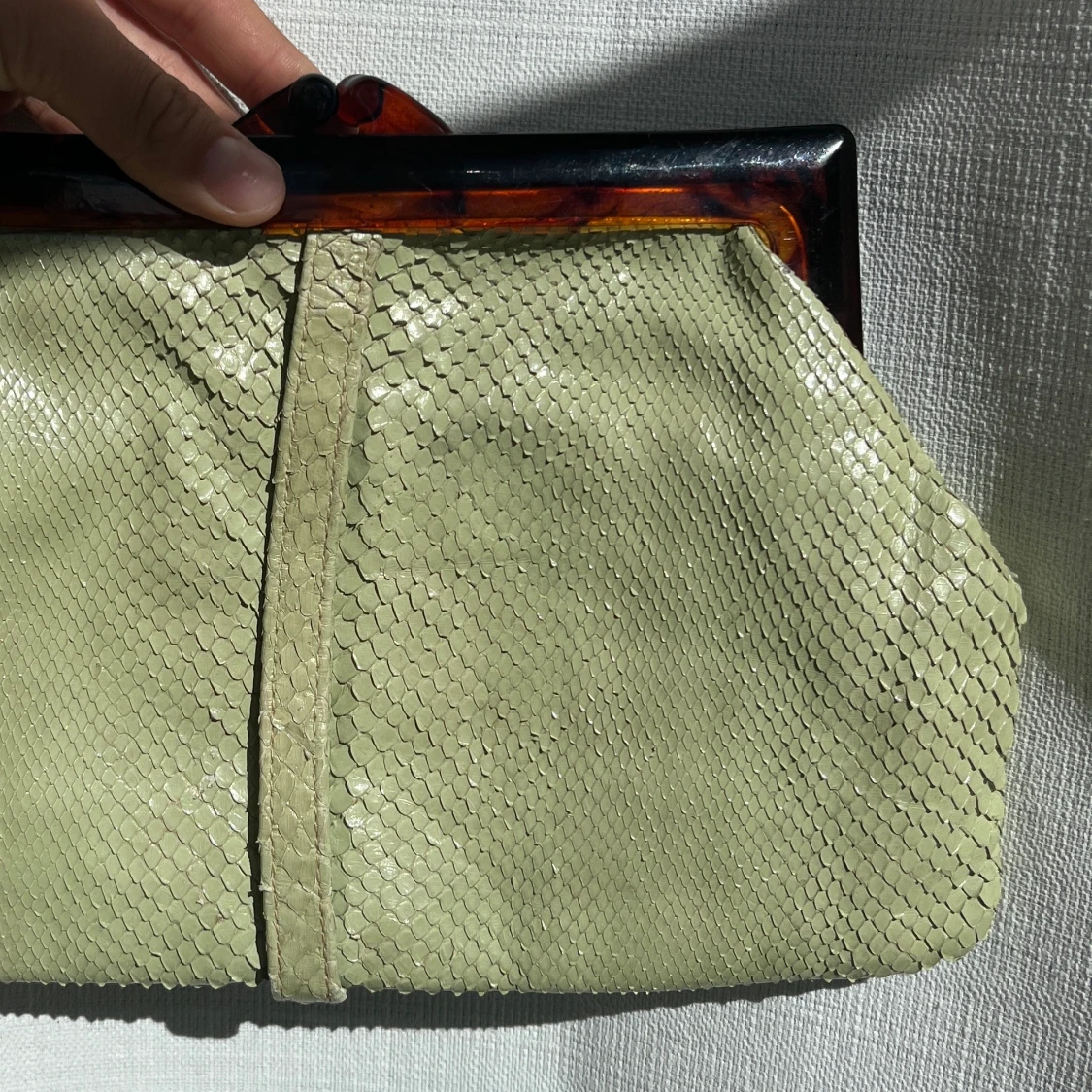 Vintage Liten knappväska grön ormskinn - 90