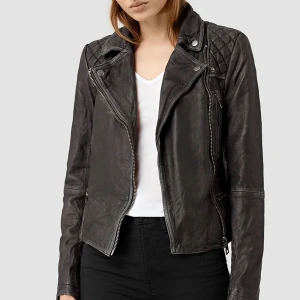 Skinnjacka - Svartgrå skinnjacka från all saints, köpt i london 2014, sparsamt använd Nypris 3750kr Strl xs/s