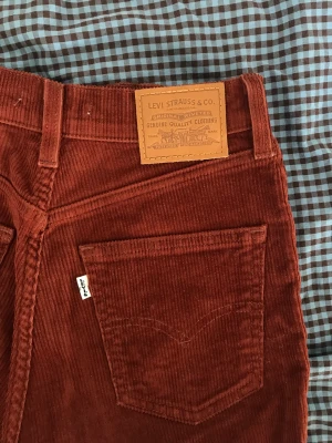 Levi‘s 70s High Flare - Röda, vida Levi‘s Manchester byxor i jättebra skick. Otrolig fina byxor men tyvärr inte min stil längre! De har bara använts ett fåtal gånger. Nypris 1200 sek. 25x32 (jag är 1,70m och brukar ha xs/s i storlek). 