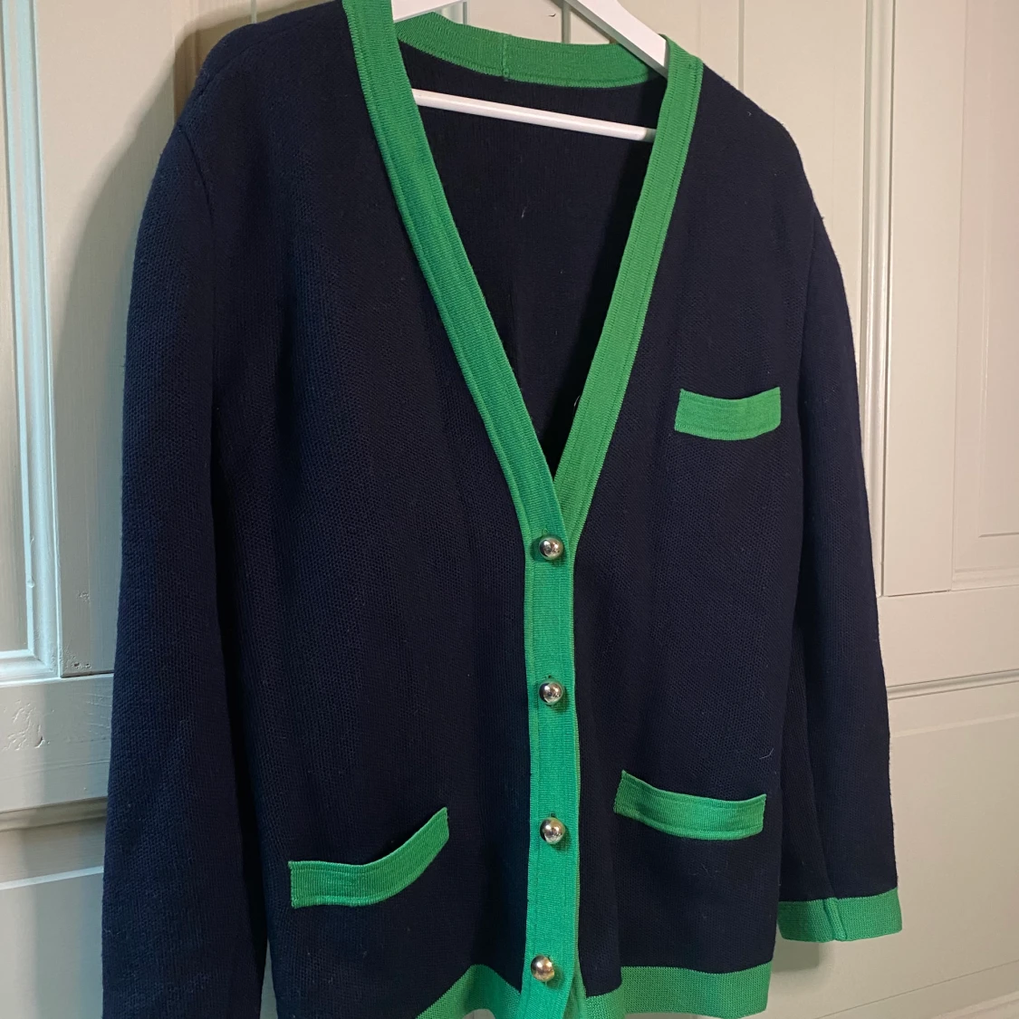 Storlek S kofta grön/marinblå - 90