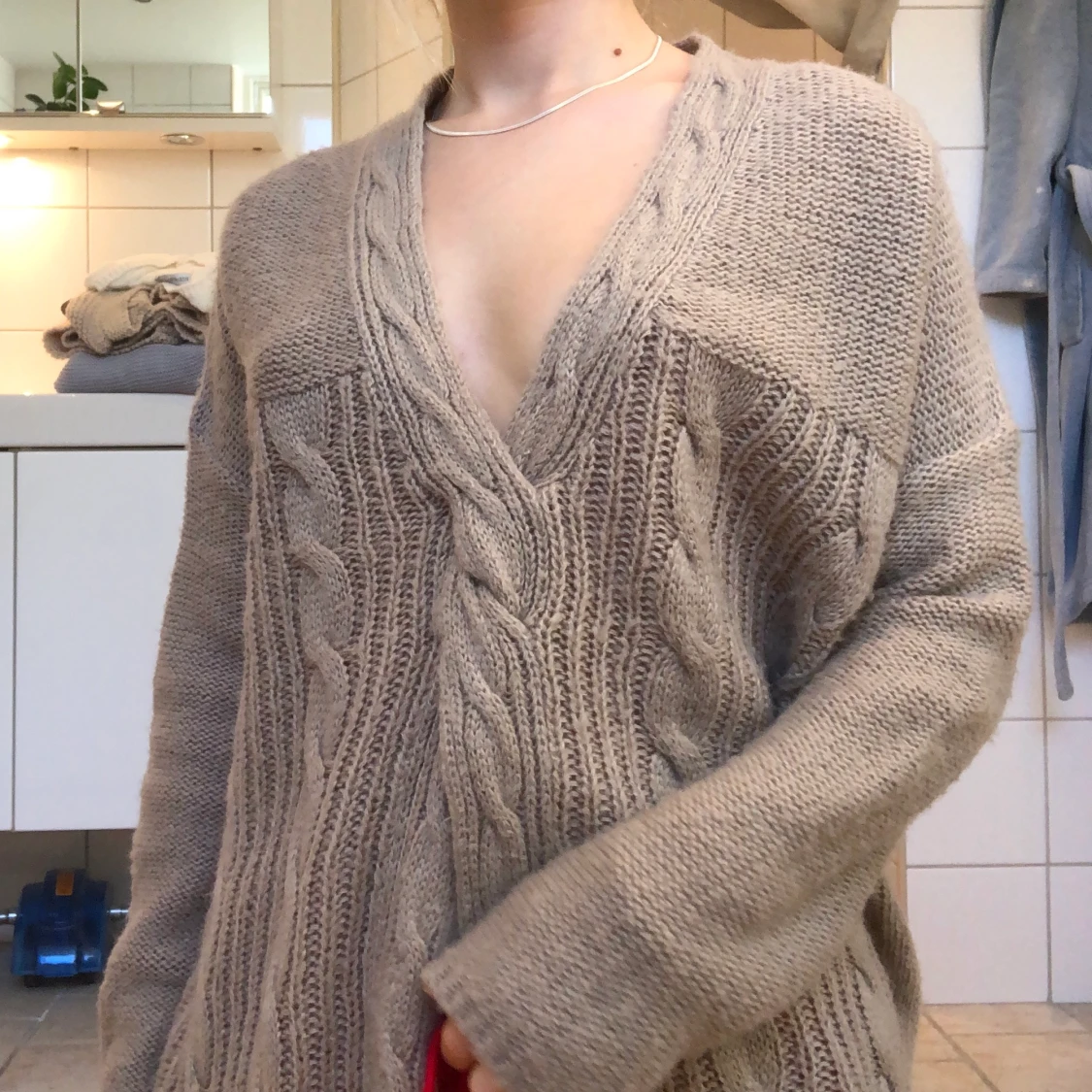 Beige brun stickad tröja