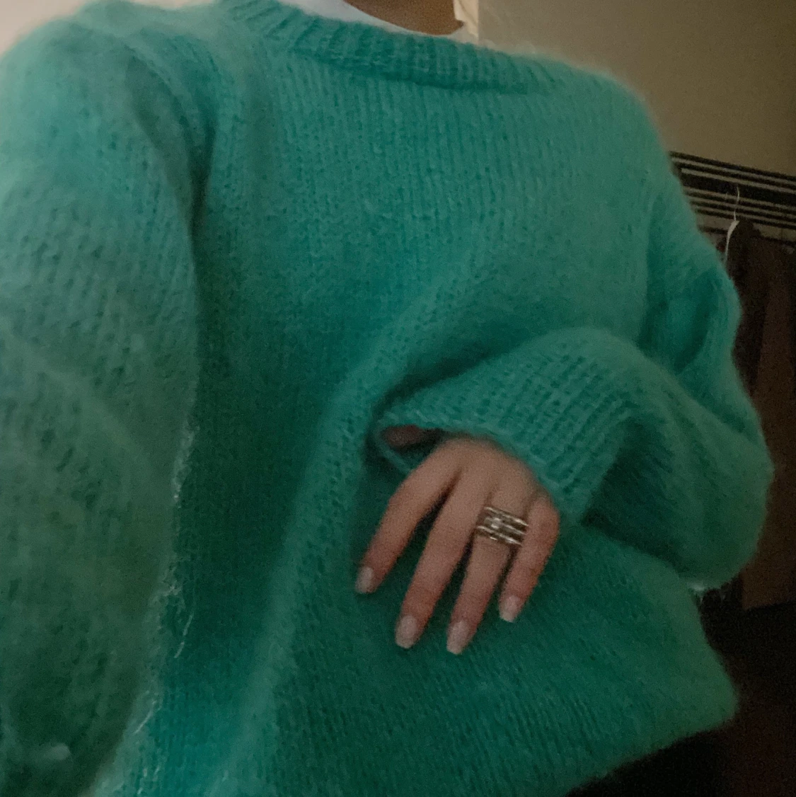 Grönblå stickad tröja💖 - 90
