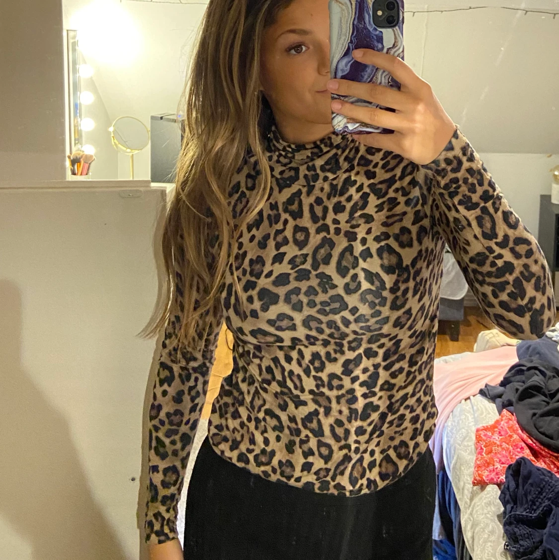 Leopard långärmad krage