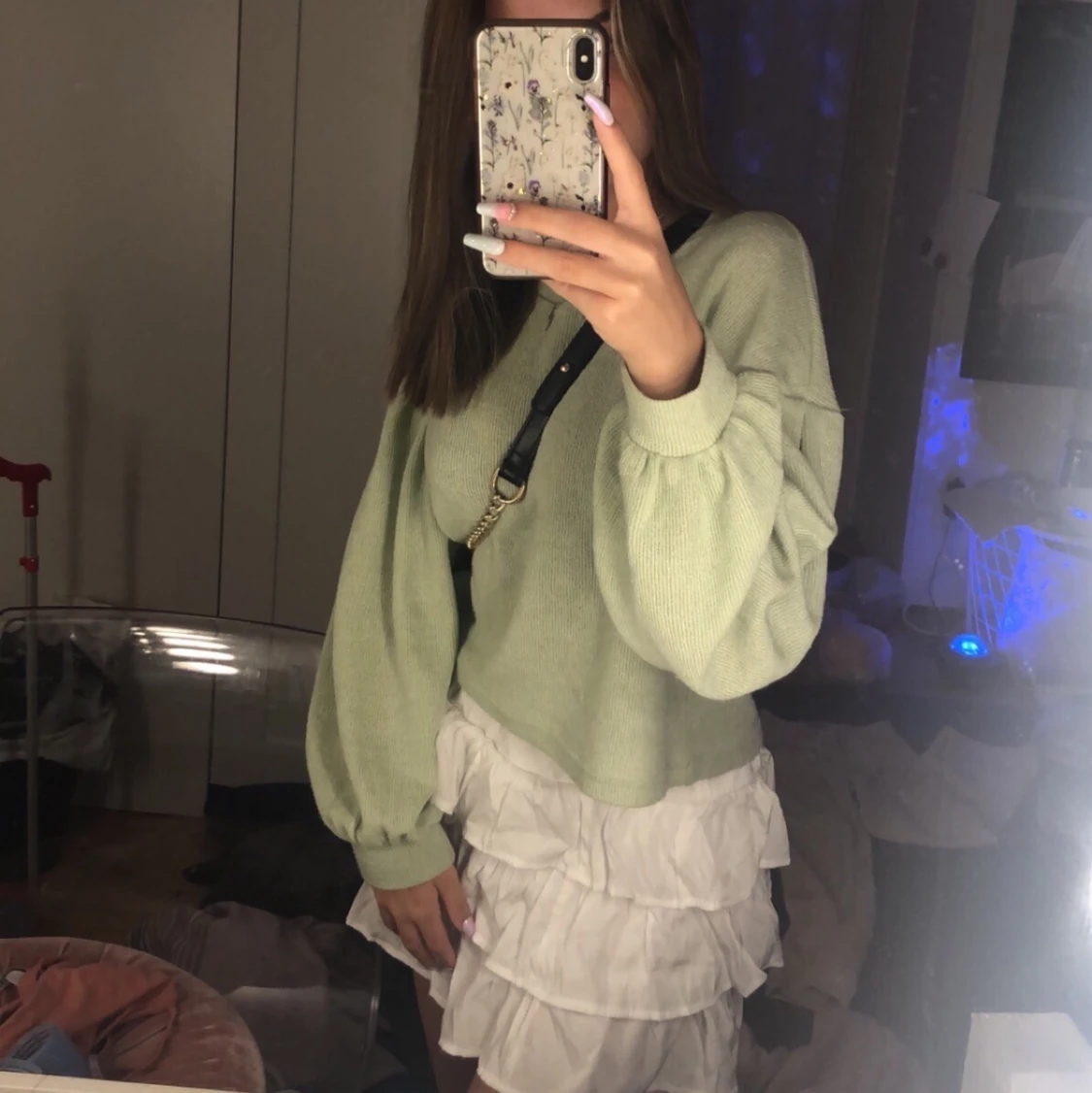 Ljusgrön tjocktröja med puffärmar - 91