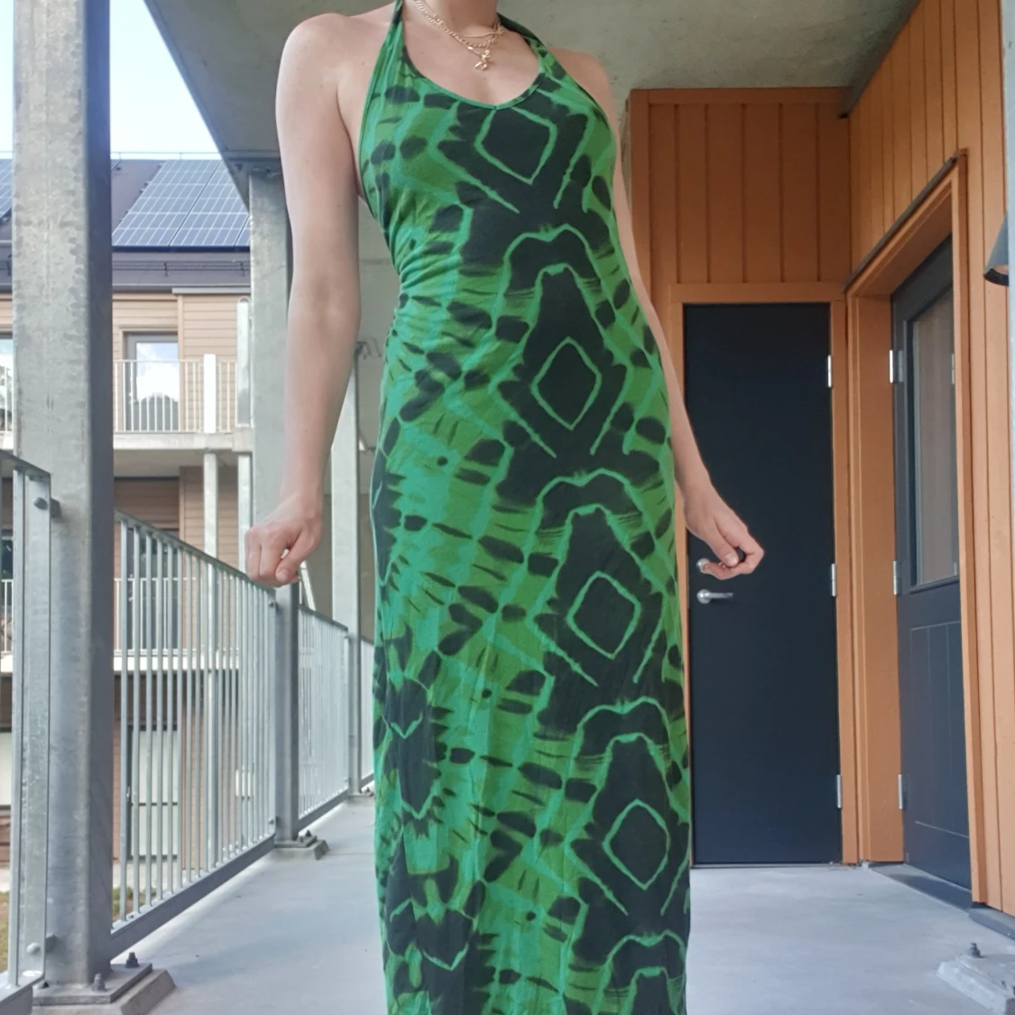 Green Tie-Dye Halterneck Maxi Dress