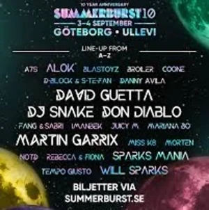 Summerburst 3-4juni - Säljer en biljett till summerburst 3-4 juni 2022 då jag tyvärr inte kan. Nypris är 1590kr