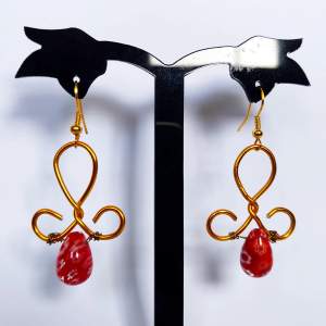 Handmade earrings with red millefiori bead, new