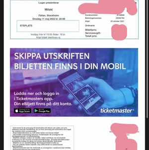 2st mitski biljetter - Jag säljer mina 2 mitski biljetter. Konserten är den 11 maj 2022 klockan 20.00 i Stockholm Fållan. Ordinarie pris var 650kr❗️Pris kan diskuteras🙏🏻❗️                                   1 biljett = 300 + 25kr frakt                                                                    2 biljetter = 525 + 25kr frakt                                              (Frakten är för att skicka biljetterna) 
