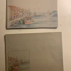 5 kort med matchande kuvert med motiv av båt